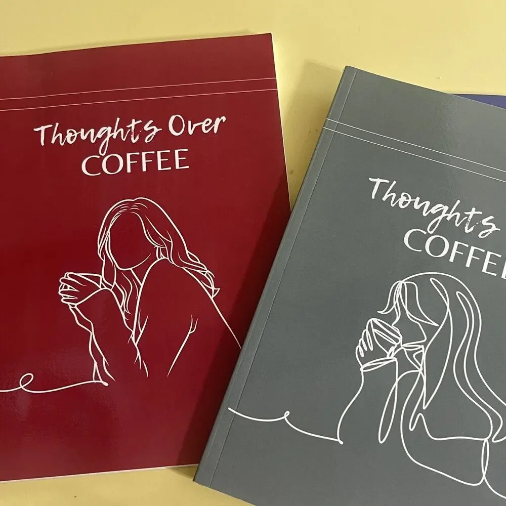 3 Minimalist Notebook Thoughts Over Coffee 7x10” Blue Green Burgundy 100 Pages E